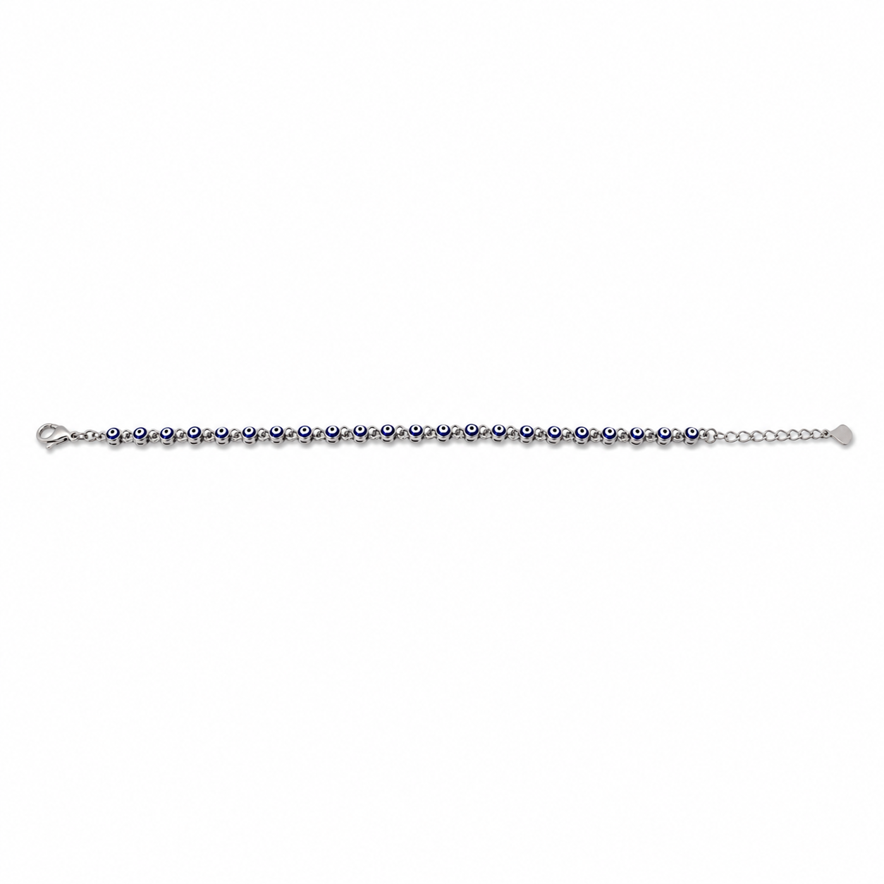 Silver blue evil eye beaded bracelet in 925 sterling silver