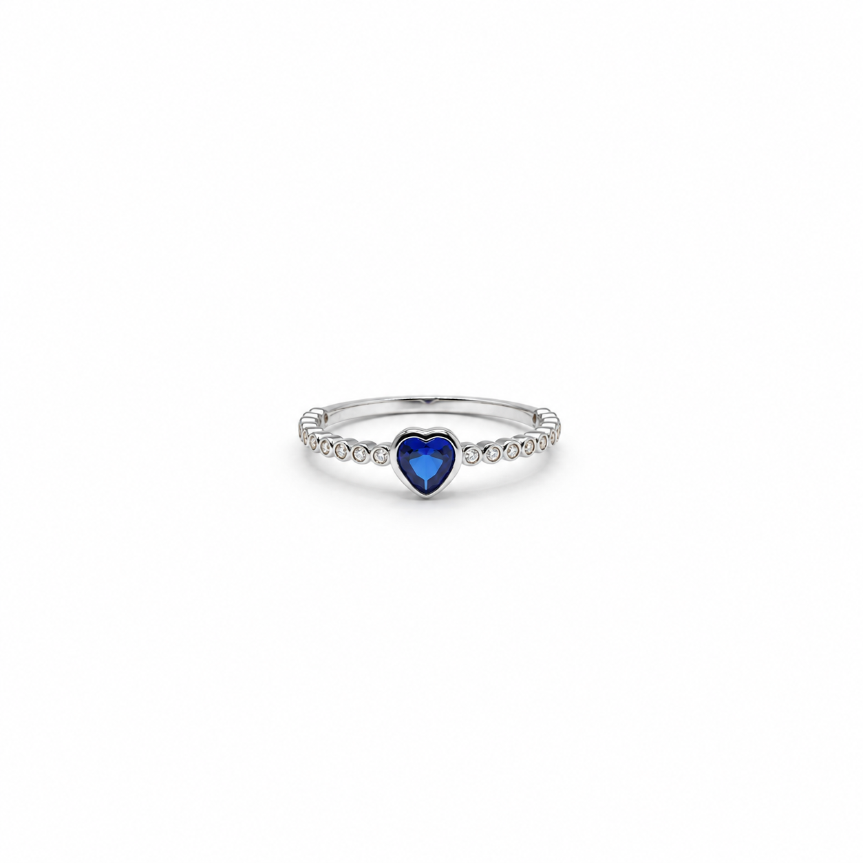 Silver Blue Heart Slim Band Ring