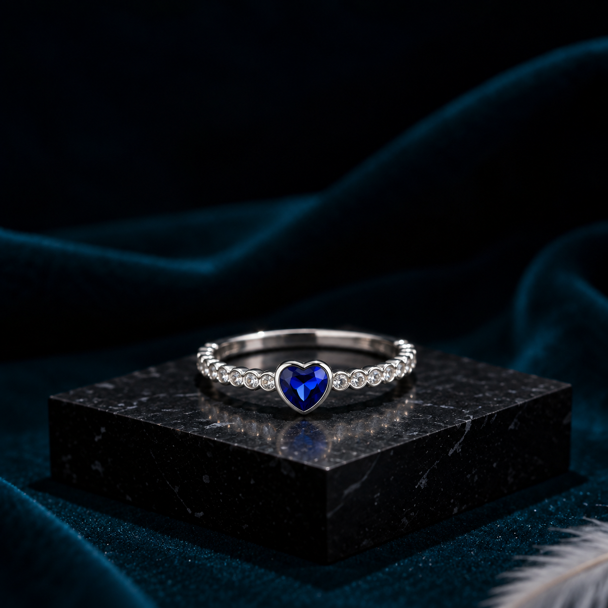 Silver Blue Heart Slim Band Ring