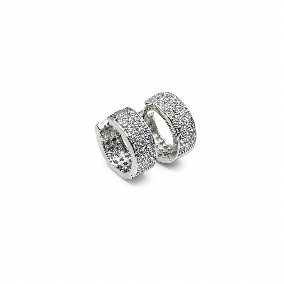 Silver Broad Pave Huggie Earrings