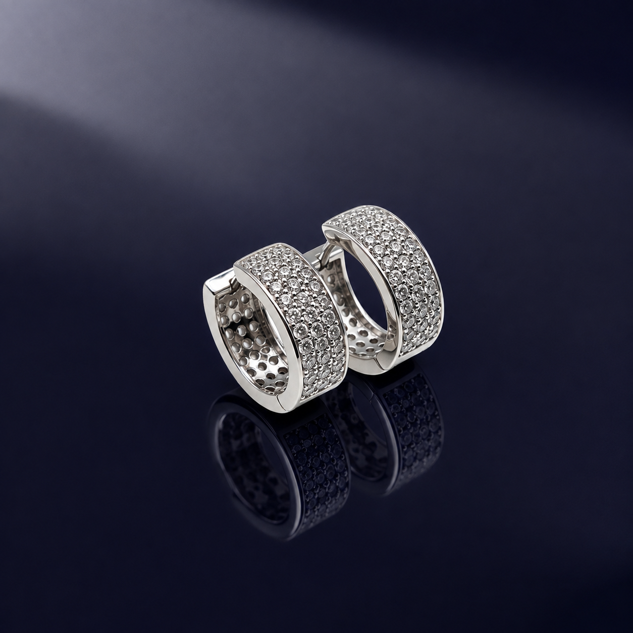 Silver Broad Pave Huggie Earrings