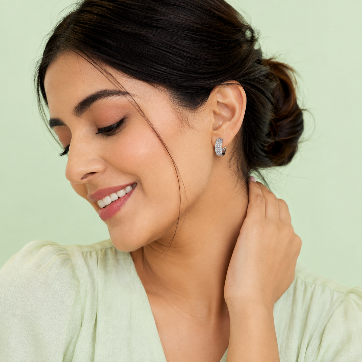 Silver Broad Pave Huggie Earrings