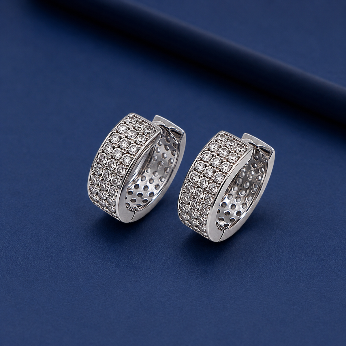 Silver Broad Pave Huggie Earrings