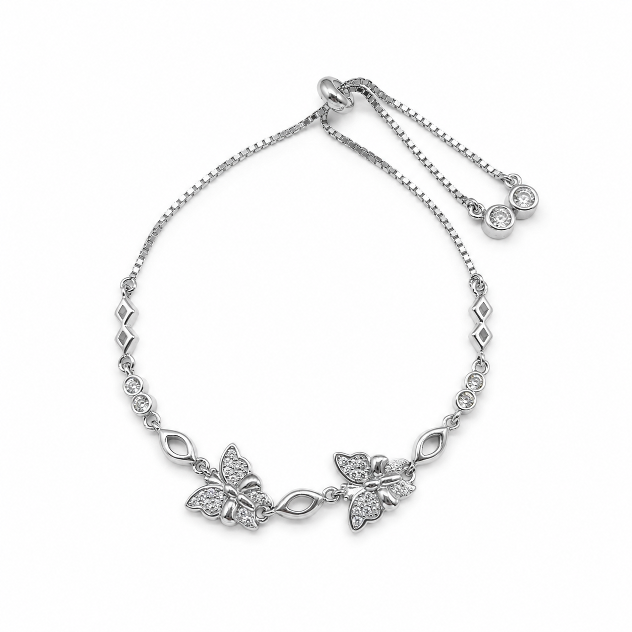 Silver Butterfly Pave Slider Bracelet