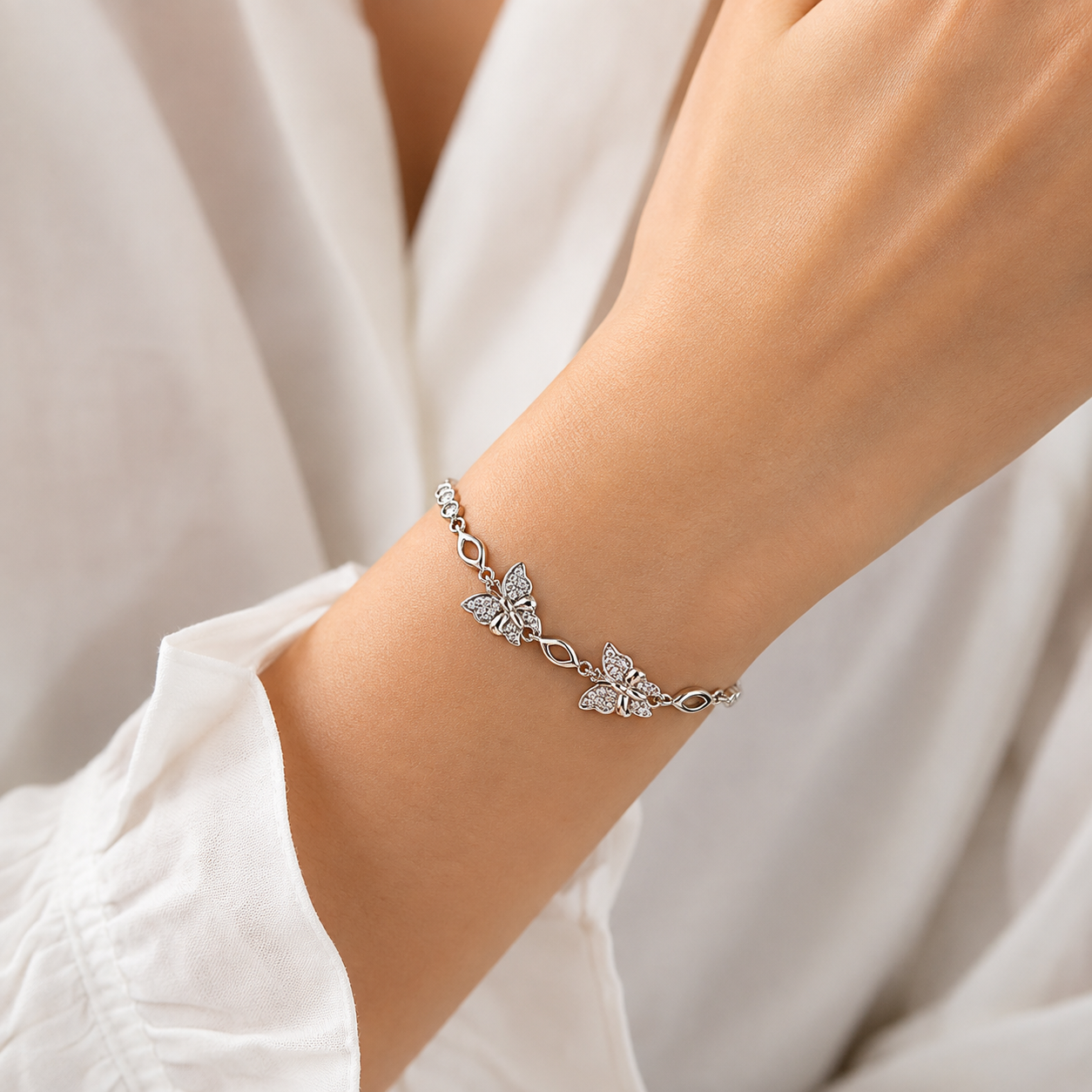 Silver Butterfly Pave Slider Bracelet