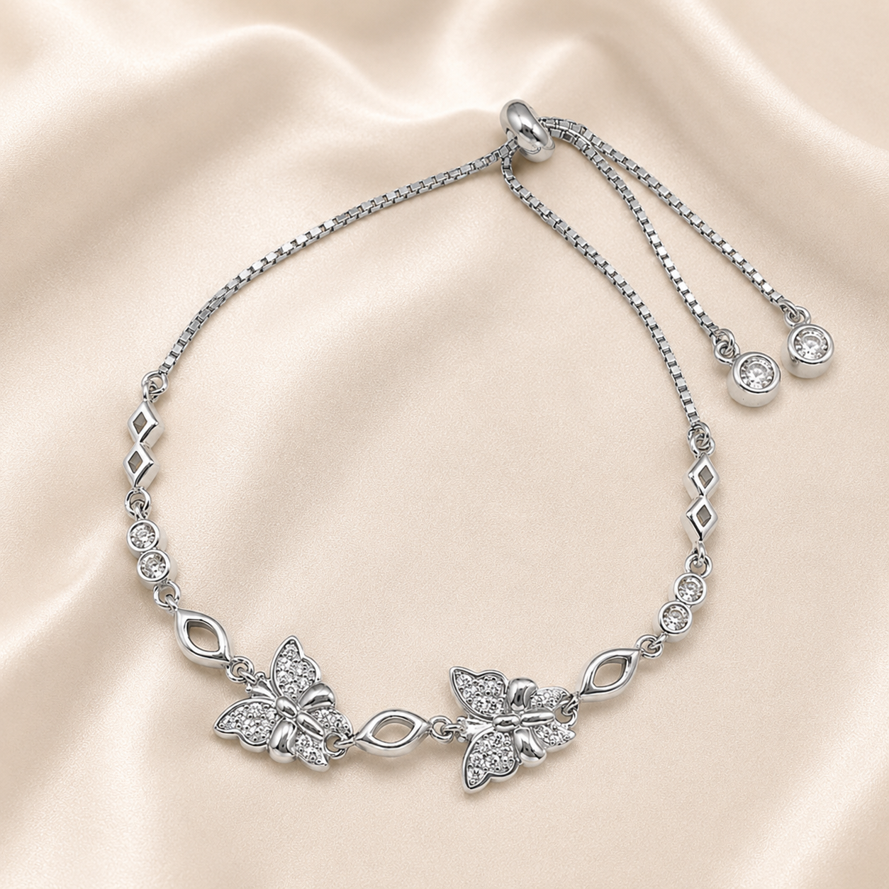 Silver Butterfly Pave Slider Bracelet