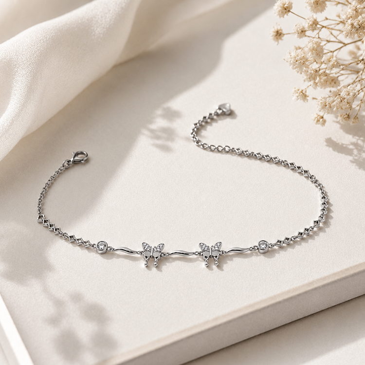 Silver Butterfly Station Bracelet