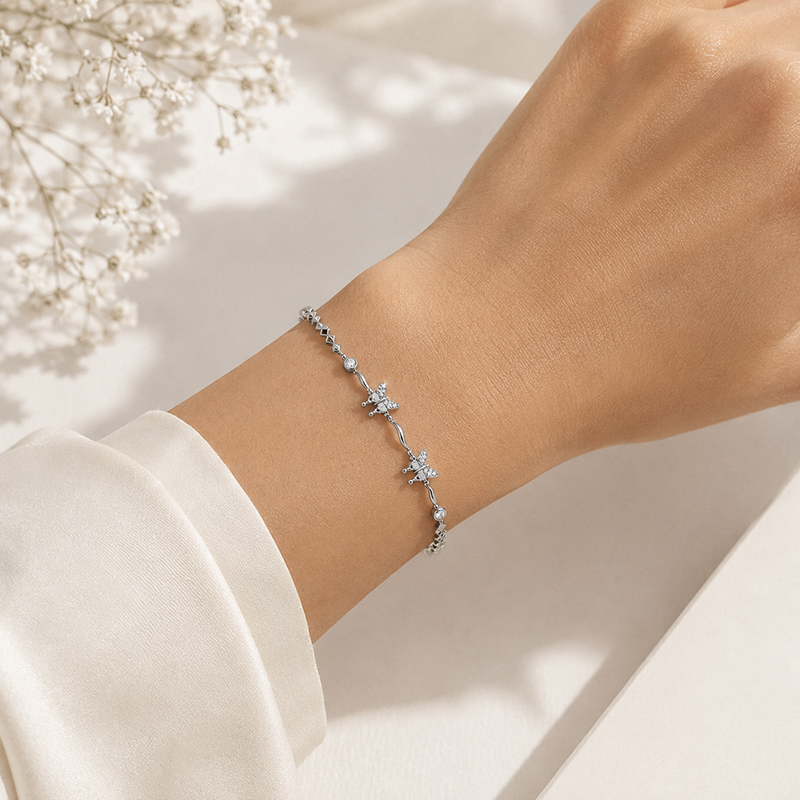 Silver Butterfly Station Bracelet