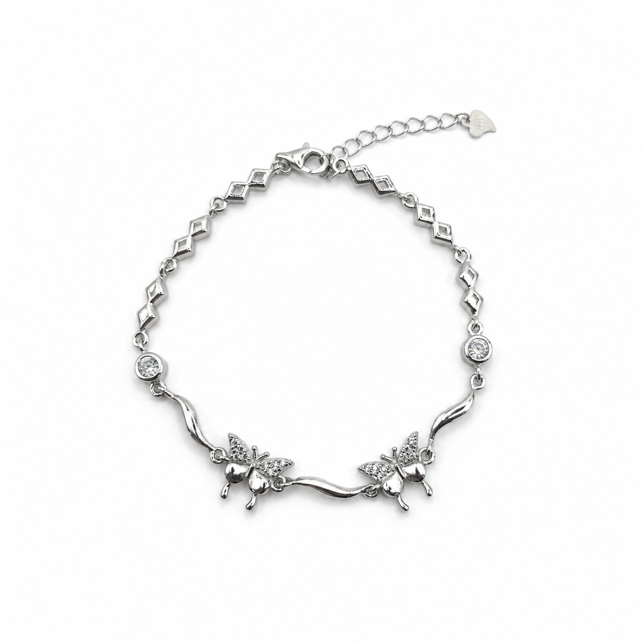 Silver Butterfly Station Chain Bracelet