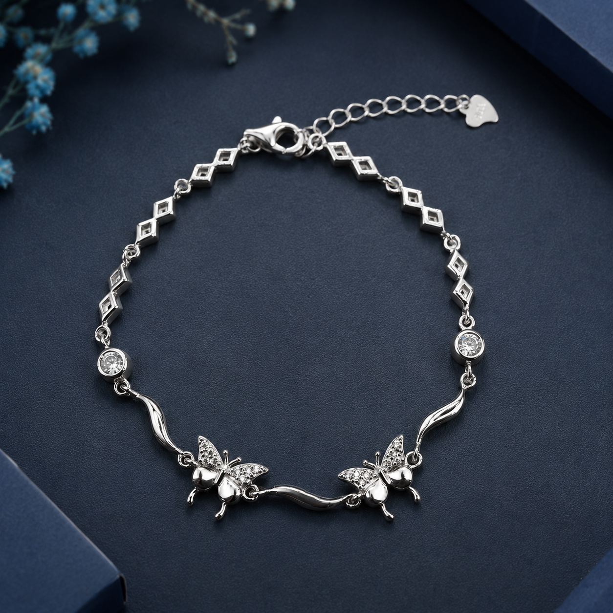Silver Butterfly Station Chain Bracelet