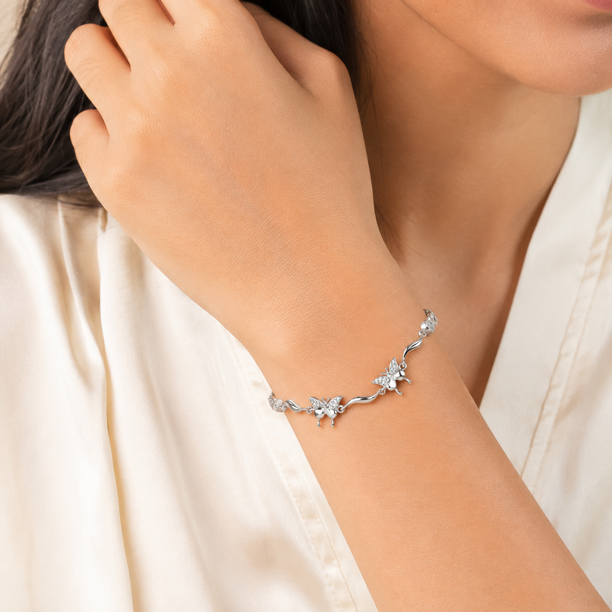 Silver Butterfly Station Chain Bracelet