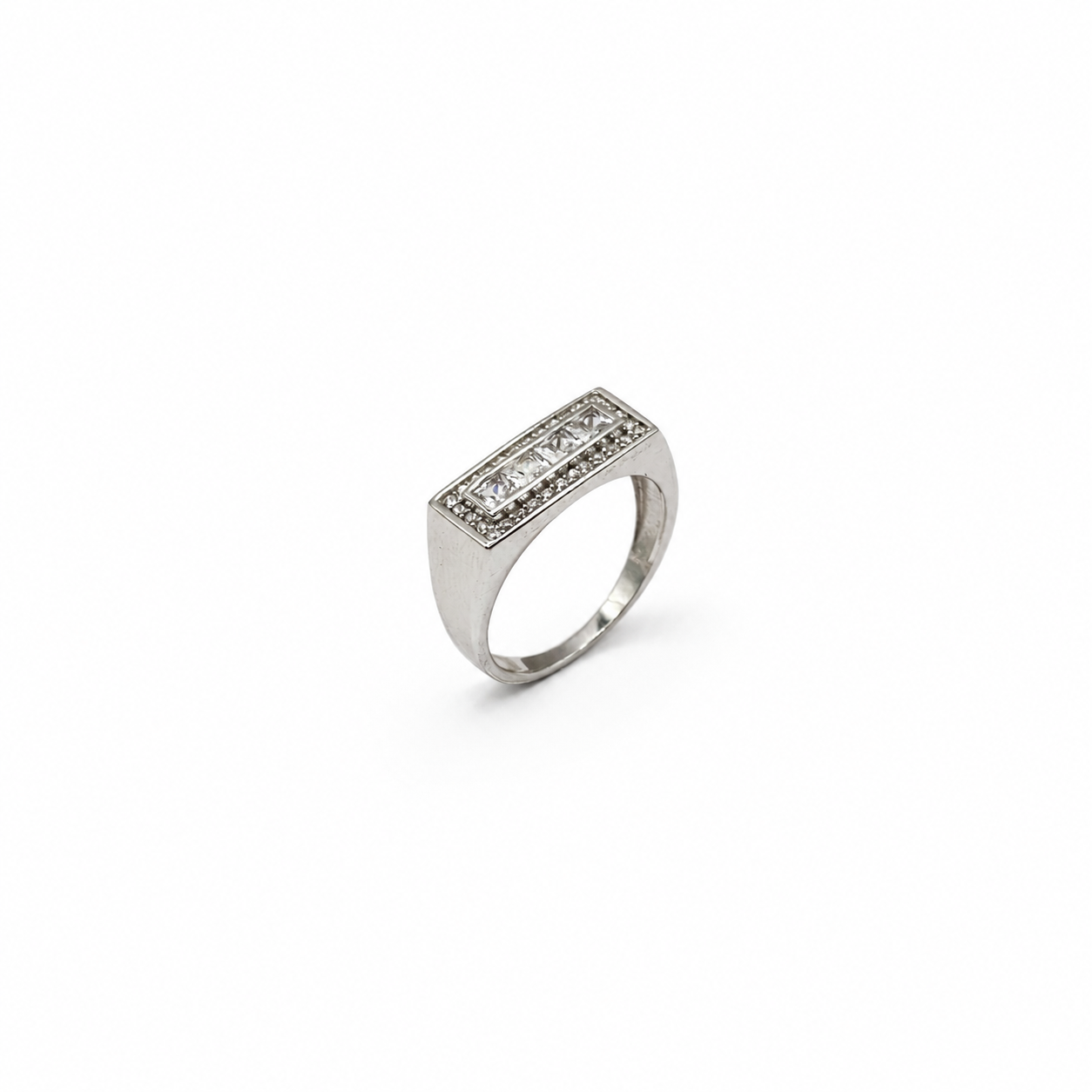 Silver mens ring with a channel set bar top