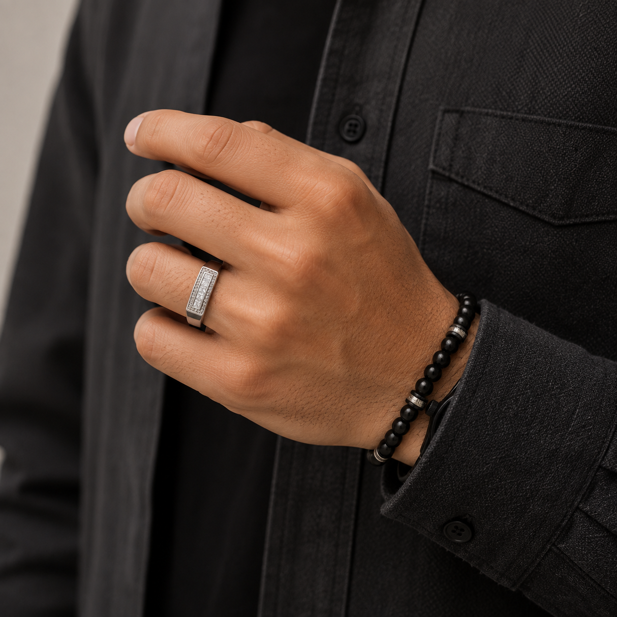 925 sterling silver bar top ring for men
