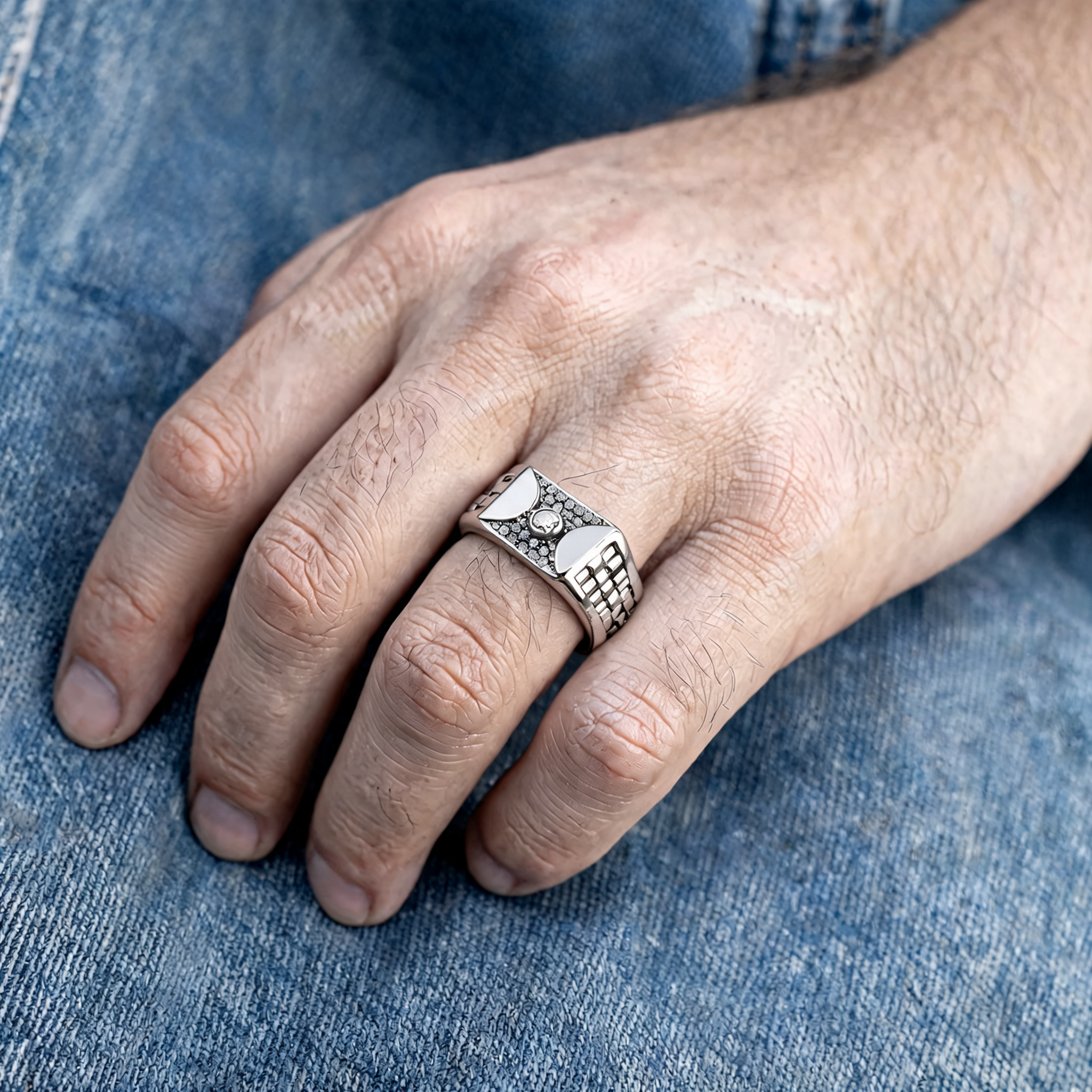 925 sterling silver checkerboard ring for men