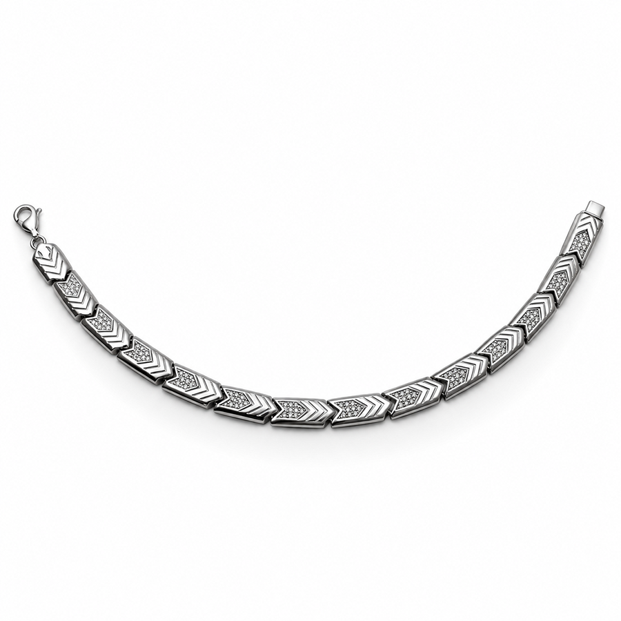 Silver Chevron Arrow Link Mens Bracelet