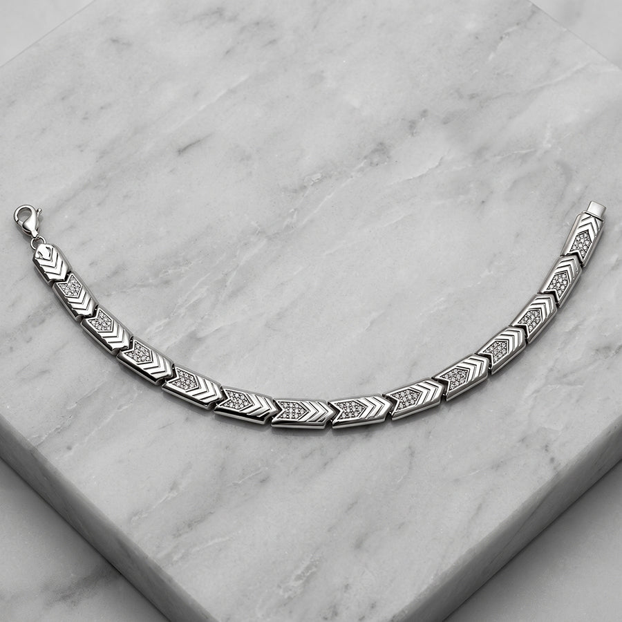 Silver Chevron Arrow Link Mens Bracelet