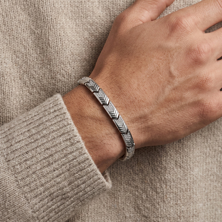 Silver Chevron Arrow Link Mens Bracelet