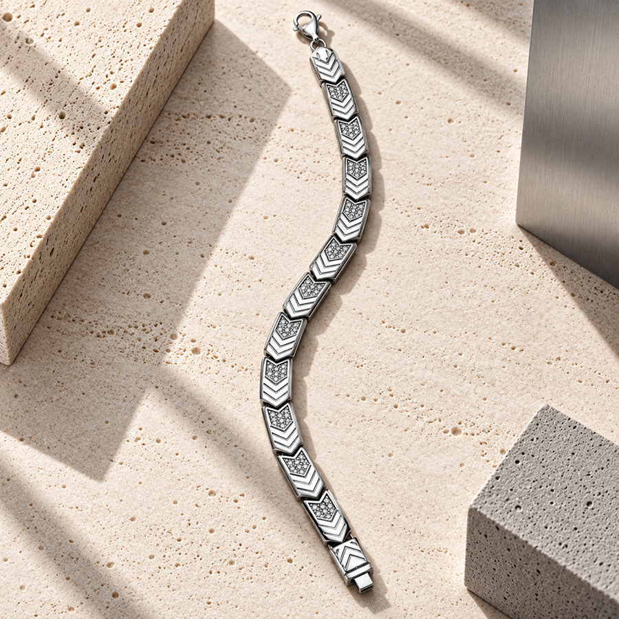 Silver Chevron Arrow Link Mens Bracelet