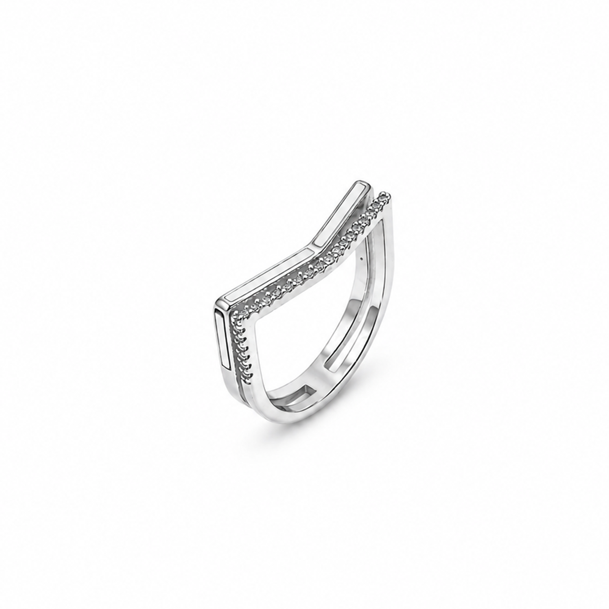 Silver Chevron Pave Band Ring