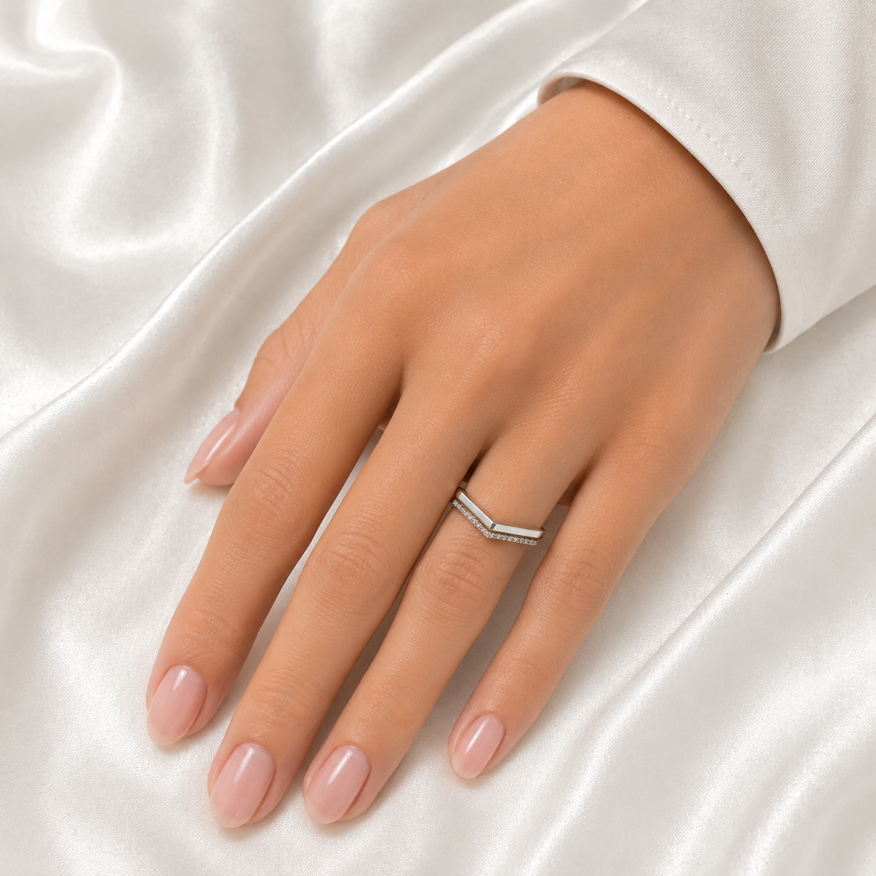 Silver Chevron Pave Band Ring