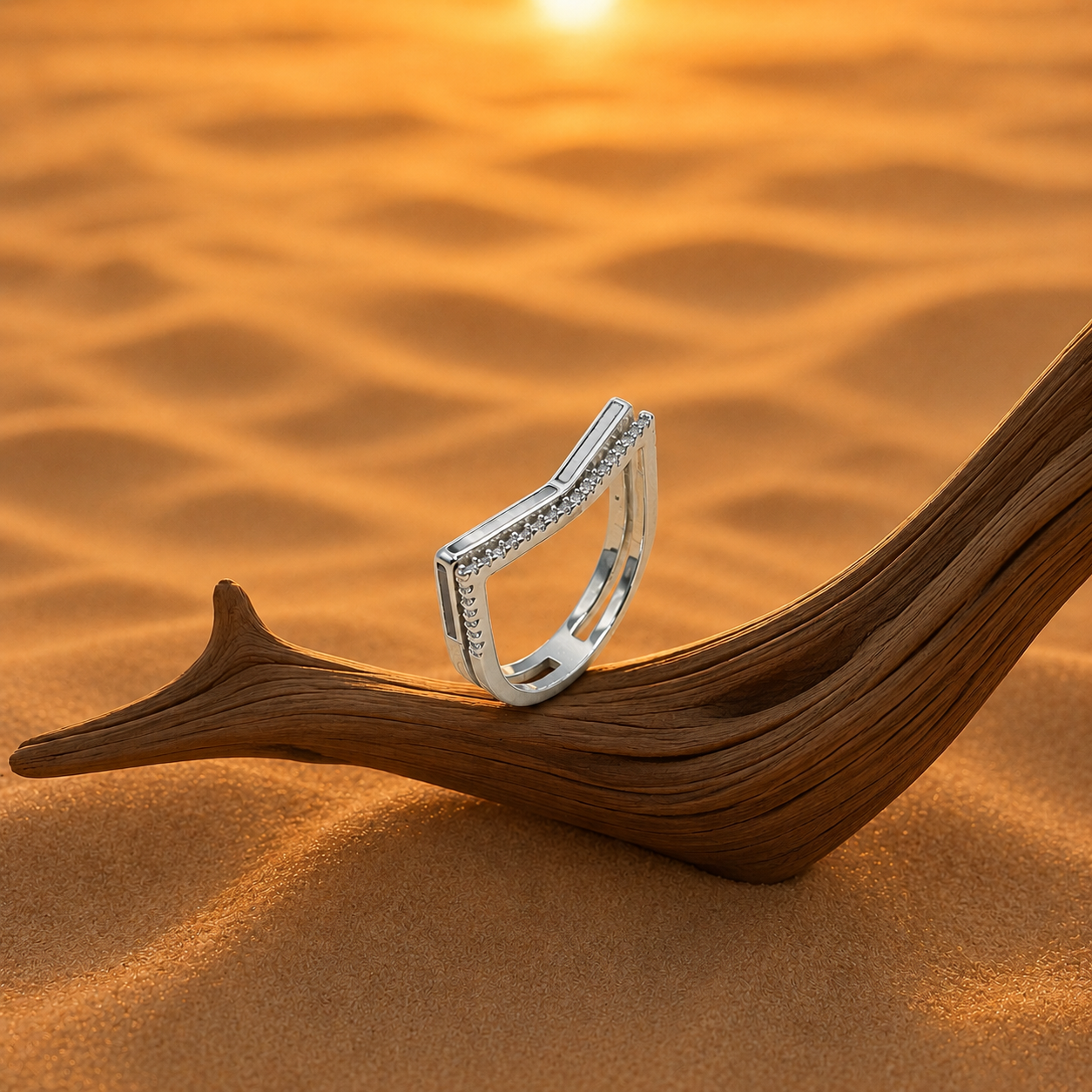 Silver Chevron Pave Band Ring