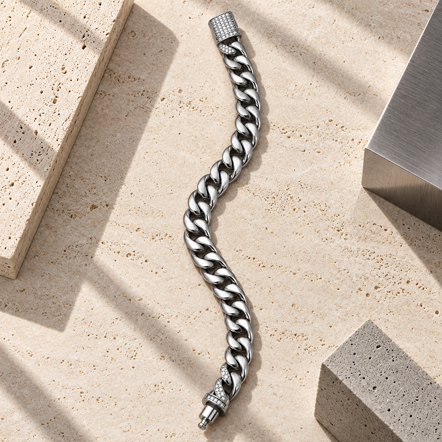 Silver Classic Curb Chain Mens Bracelet