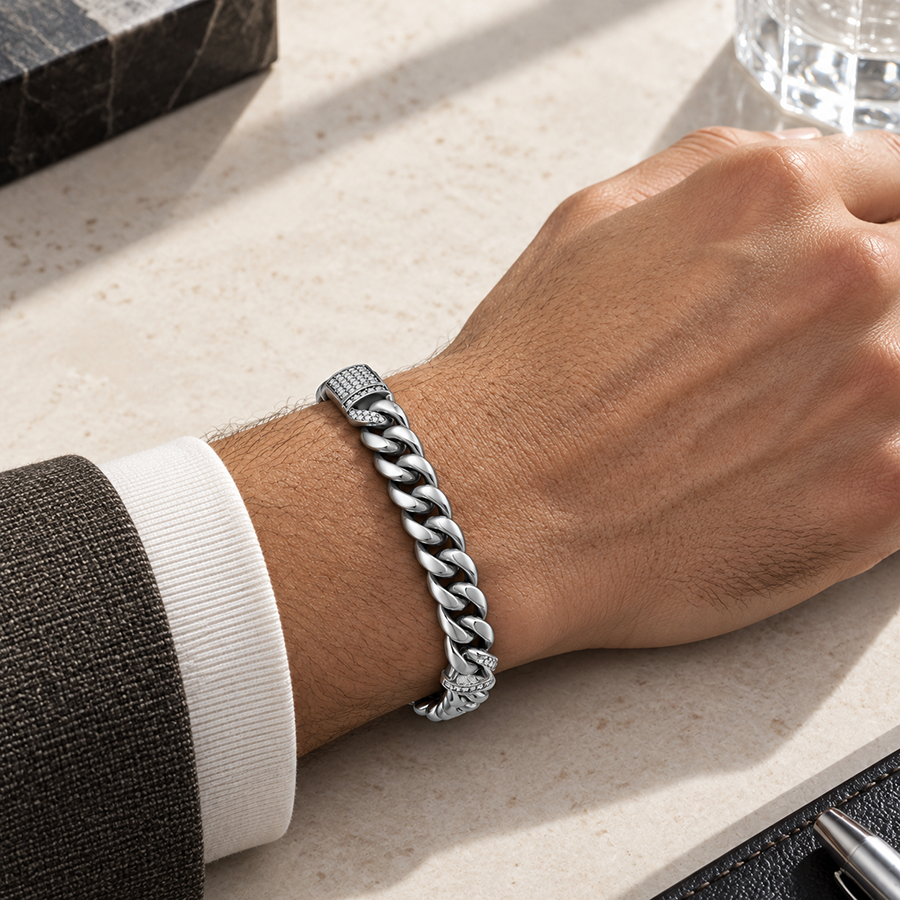 Silver Classic Curb Chain Mens Bracelet