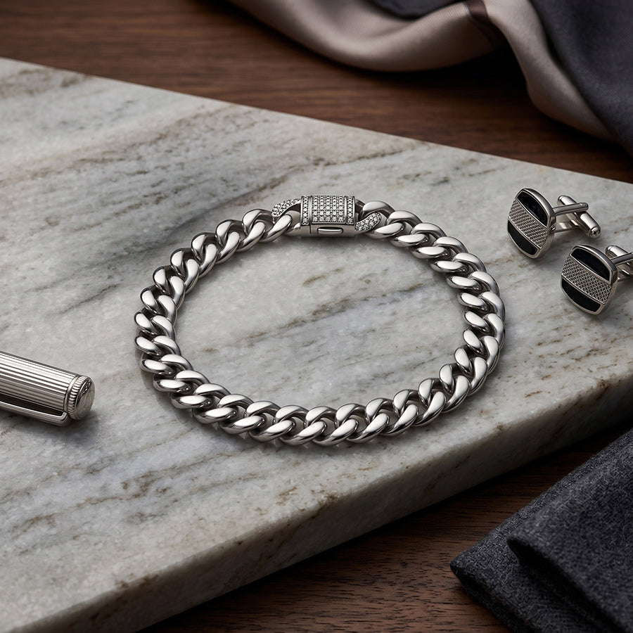 Silver Classic Curb Chain Mens Bracelet