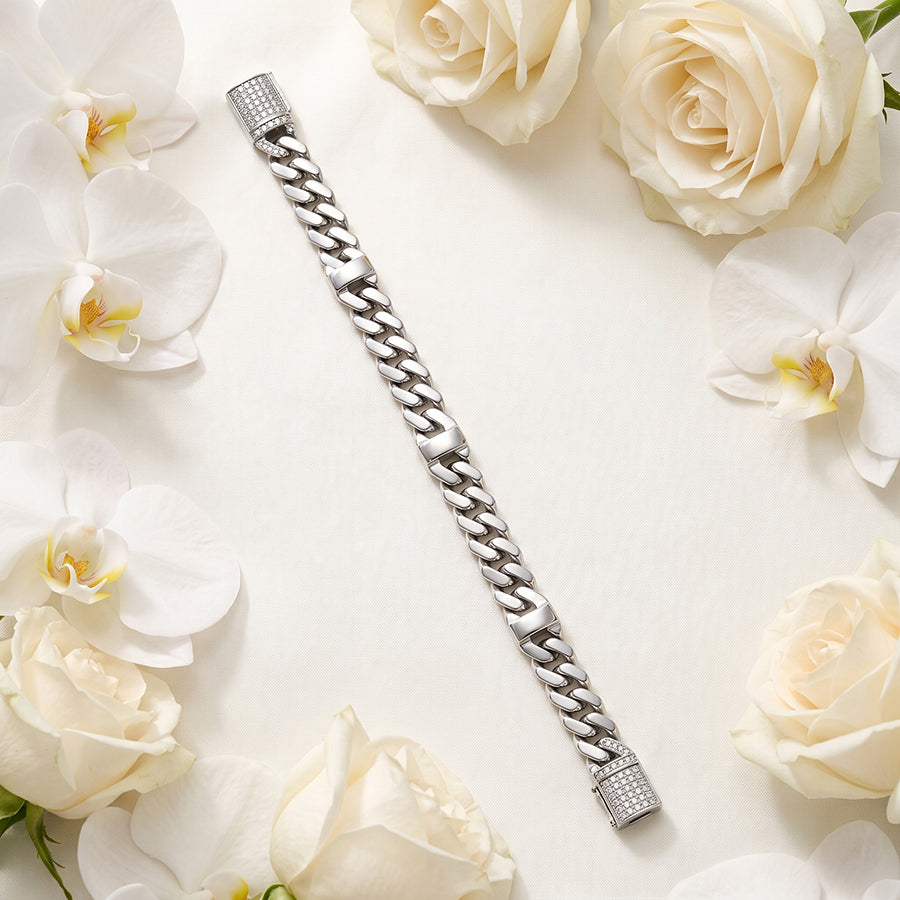 Silver Curb Chain Station Mens Bracelet