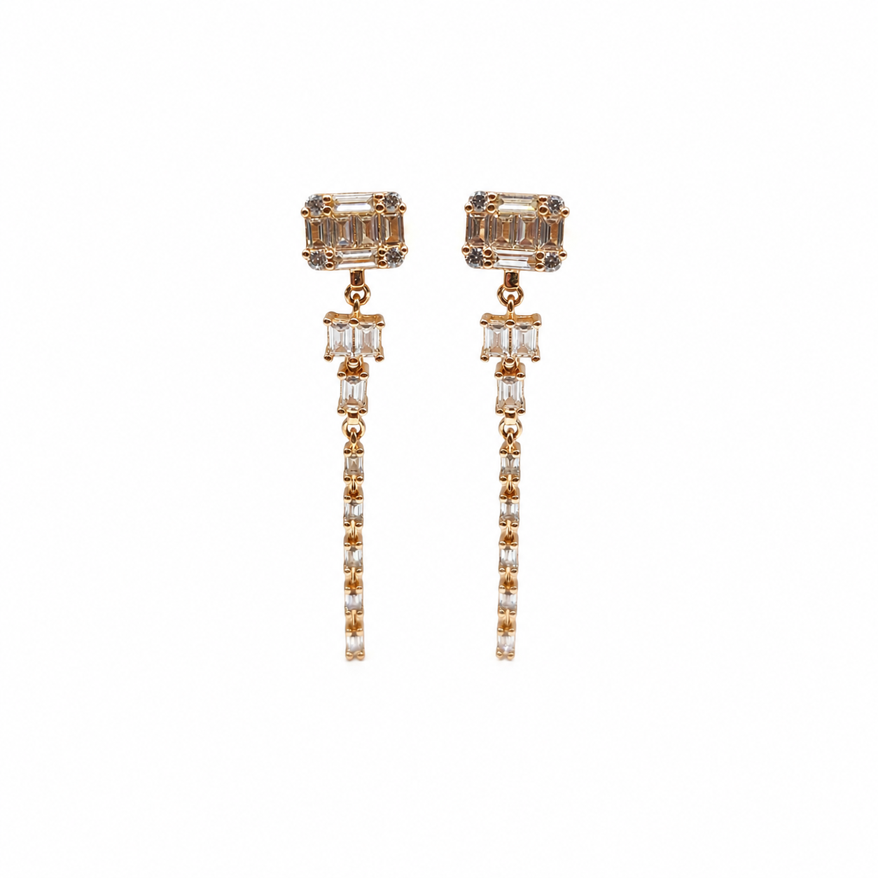 Silver Cushion CZ Bar Drop Earrings