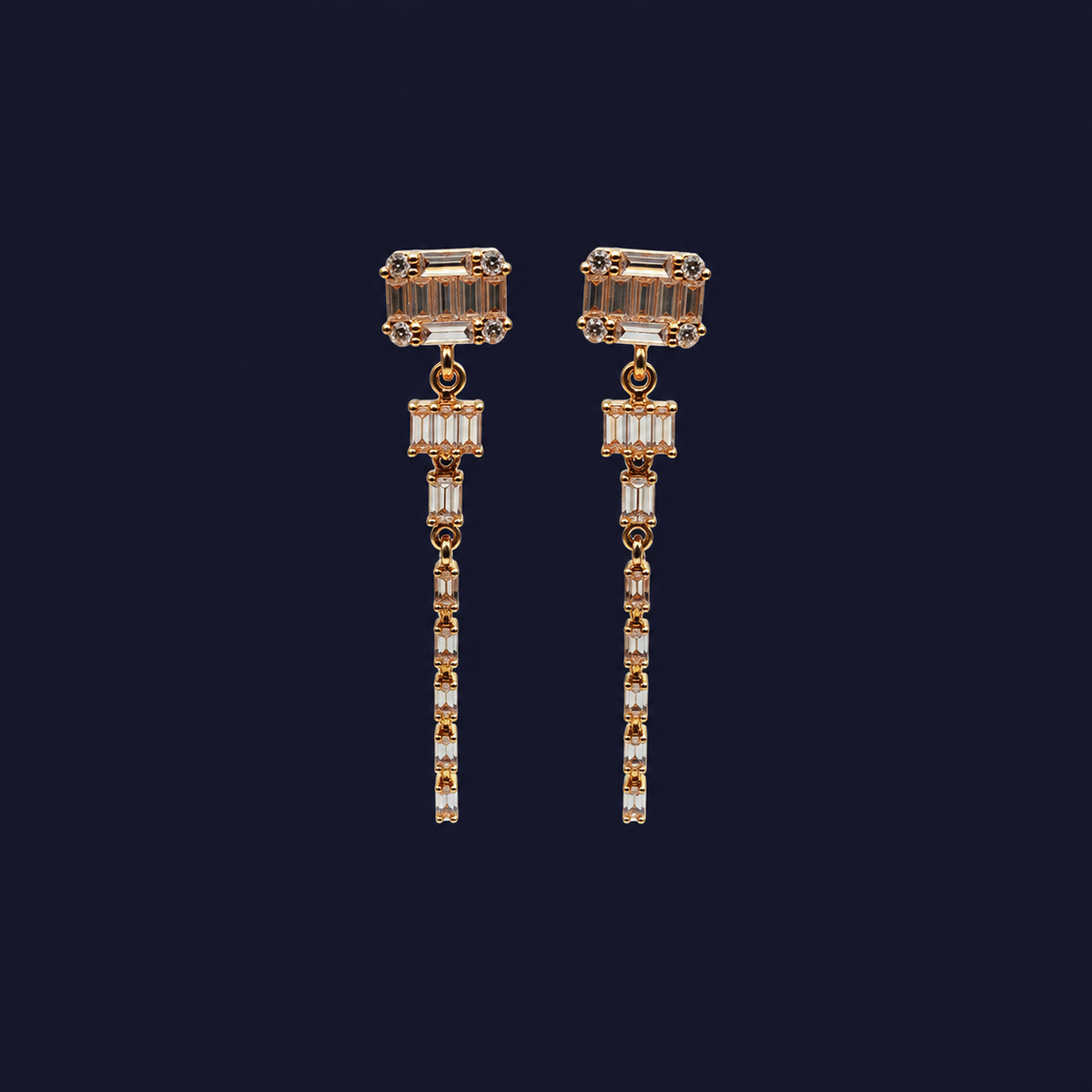 Silver Cushion CZ Bar Drop Earrings