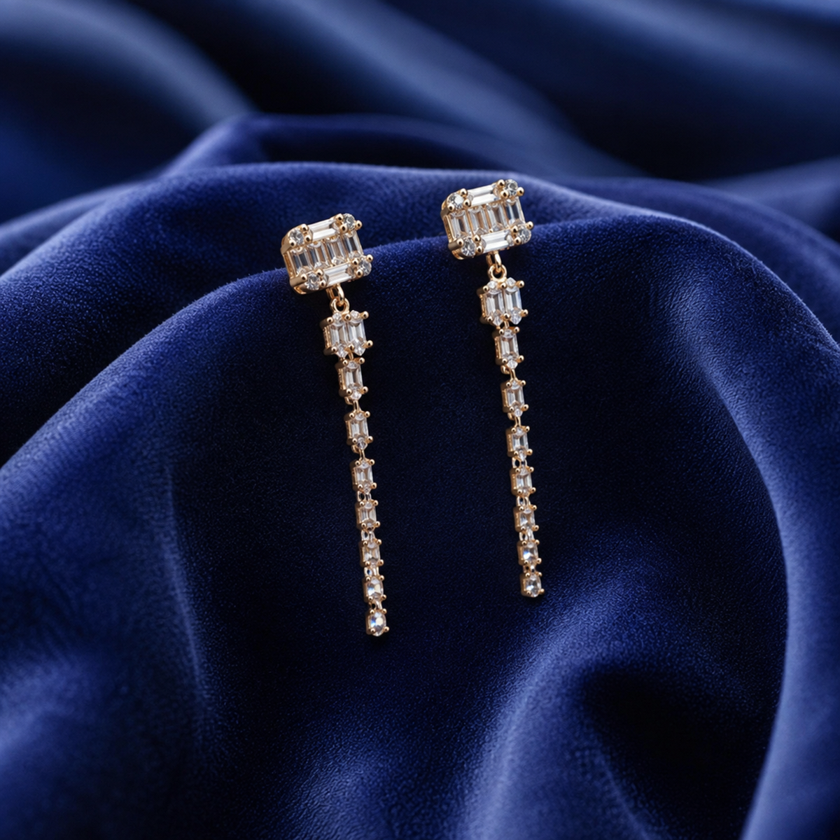 Silver Cushion CZ Bar Drop Earrings