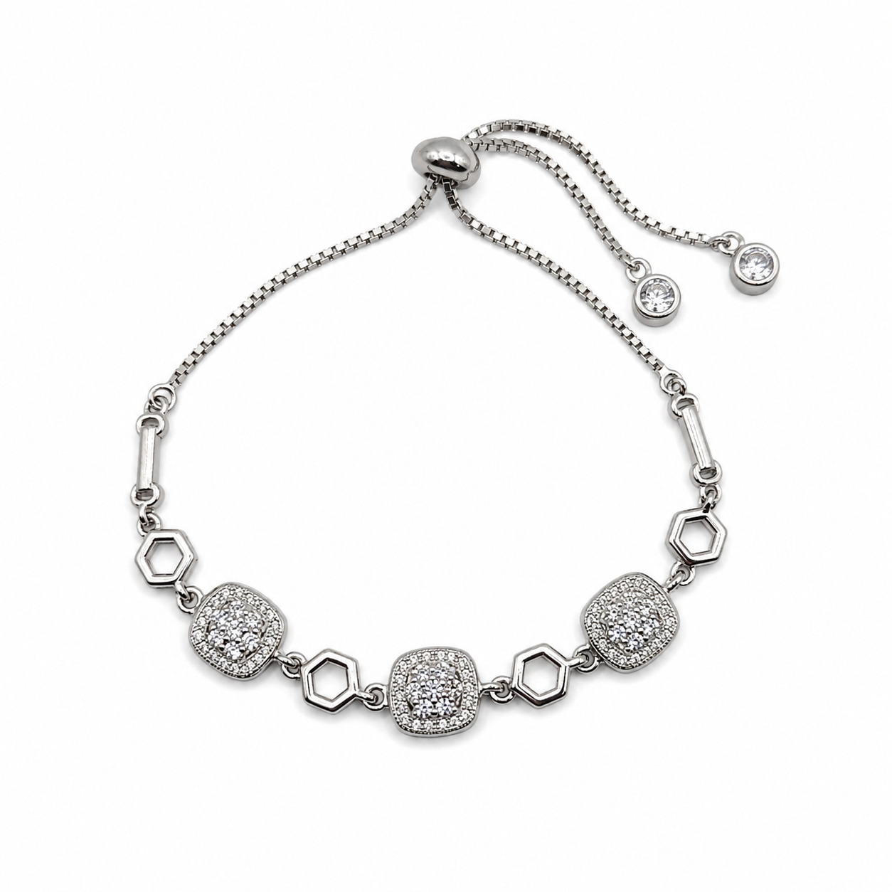 Silver Cushion Pave Hexagon Slider Bracelet