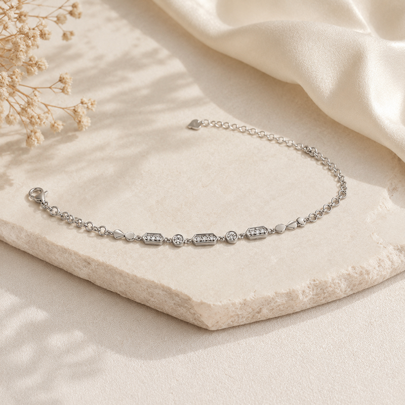 Silver CZ Bar Station Bracelet