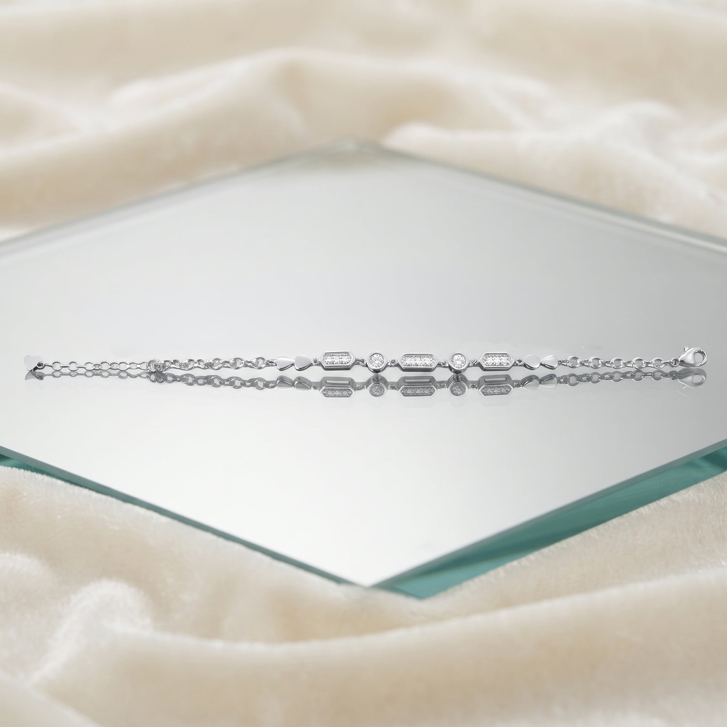 Silver CZ Bar Station Bracelet