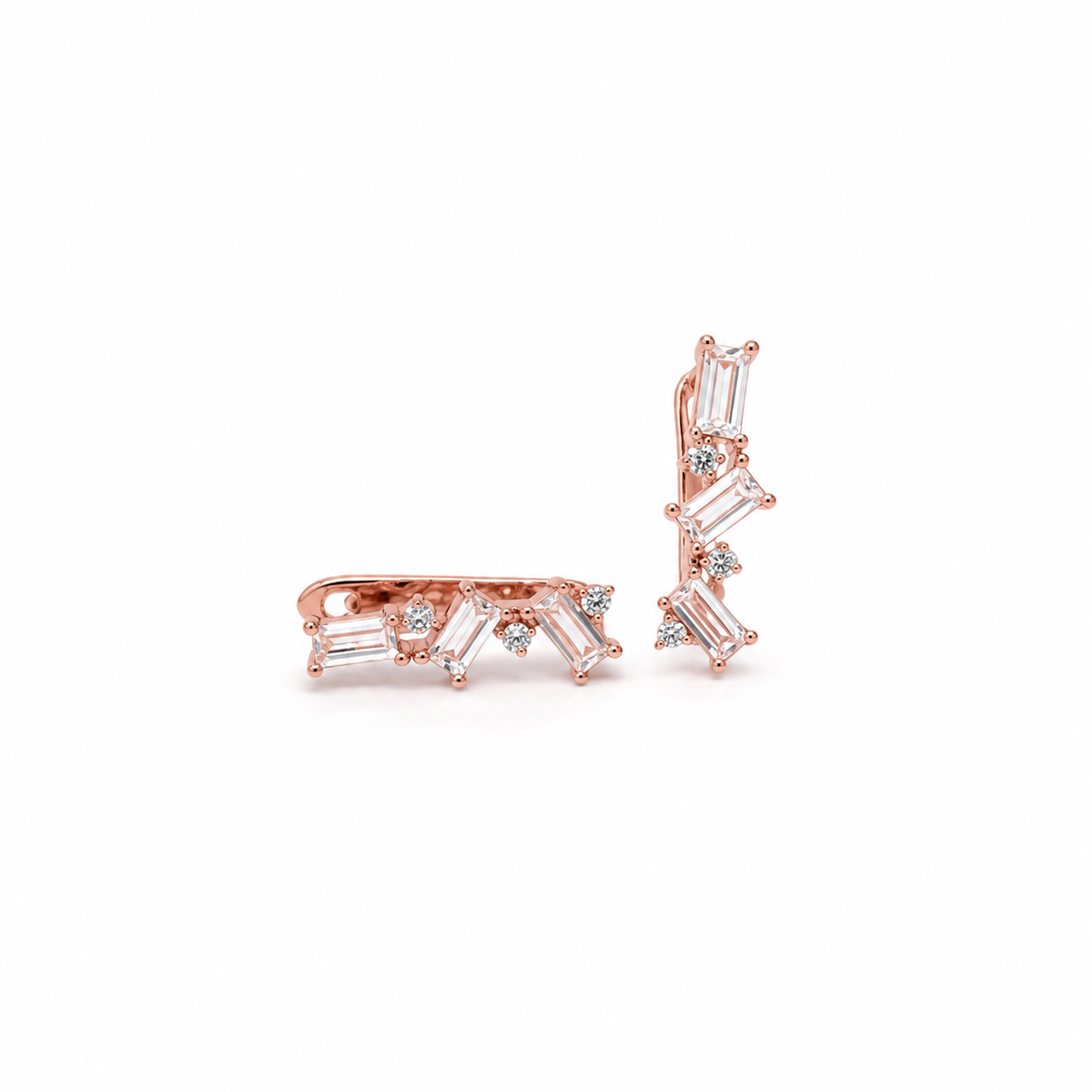 Silver CZ Cluster Climber Earrings