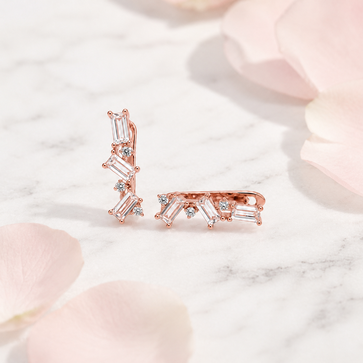 Silver CZ Cluster Climber Earrings