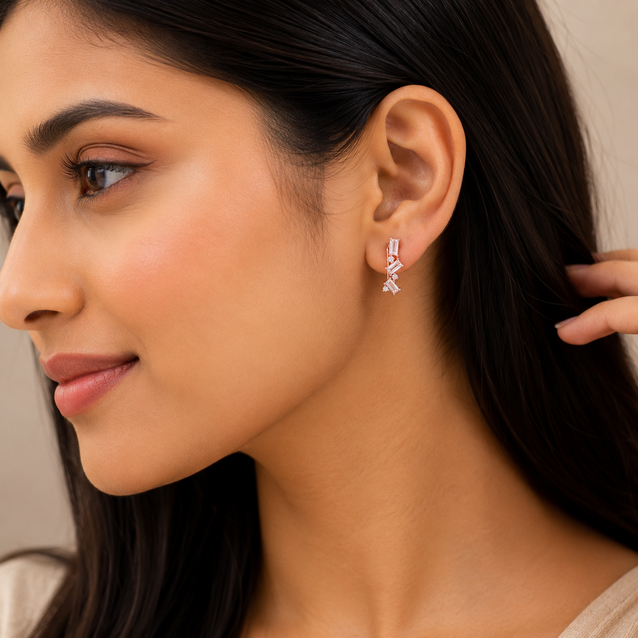 Silver CZ Cluster Climber Earrings