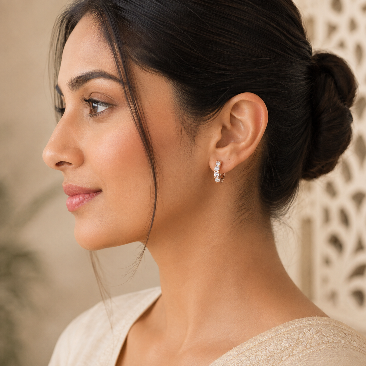 Silver CZ Drop Huggie Earrings