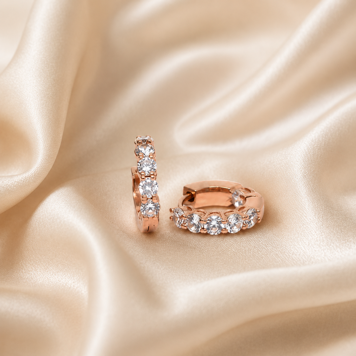 Silver CZ Drop Huggie Earrings