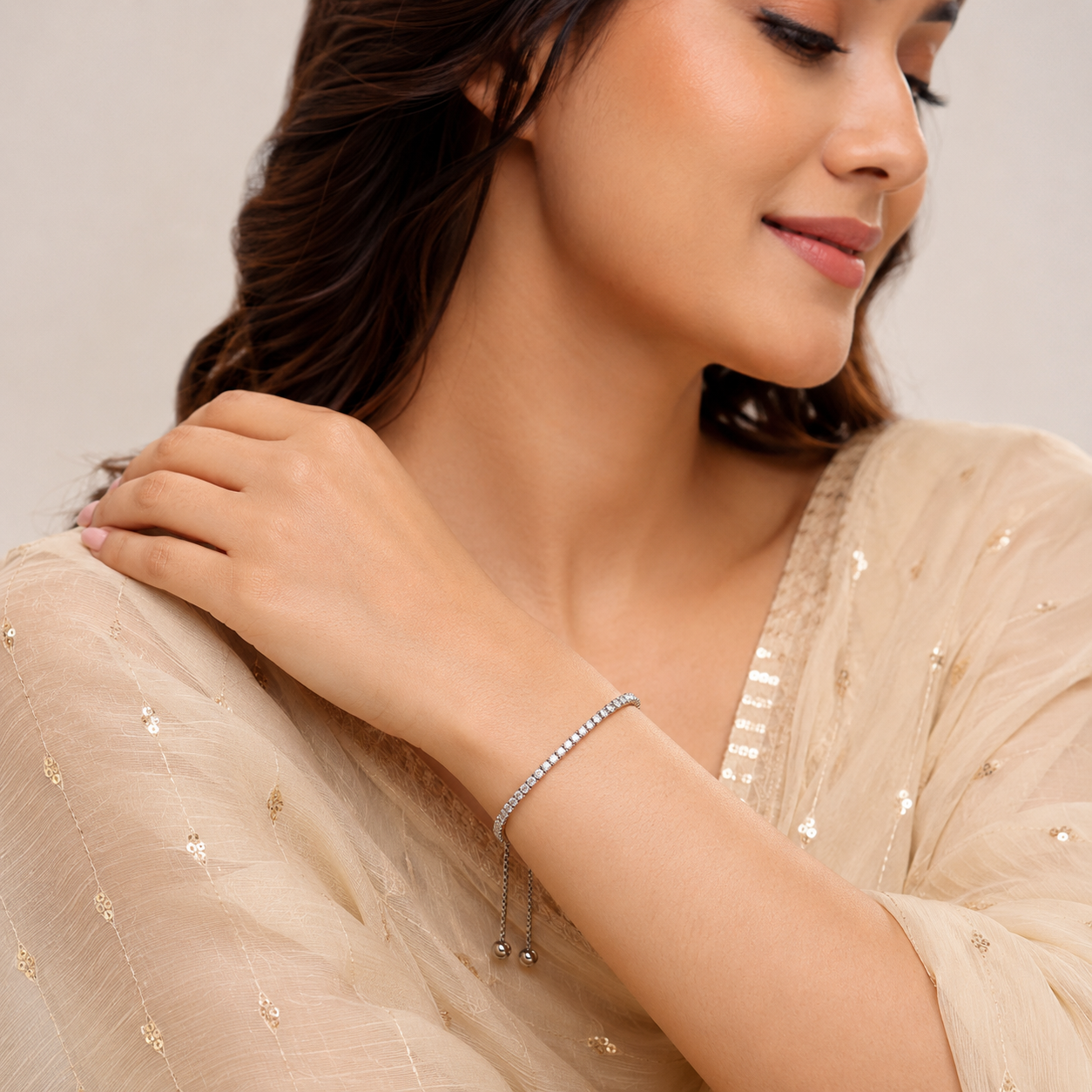 Silver CZ Eternity Slider Bracelet
