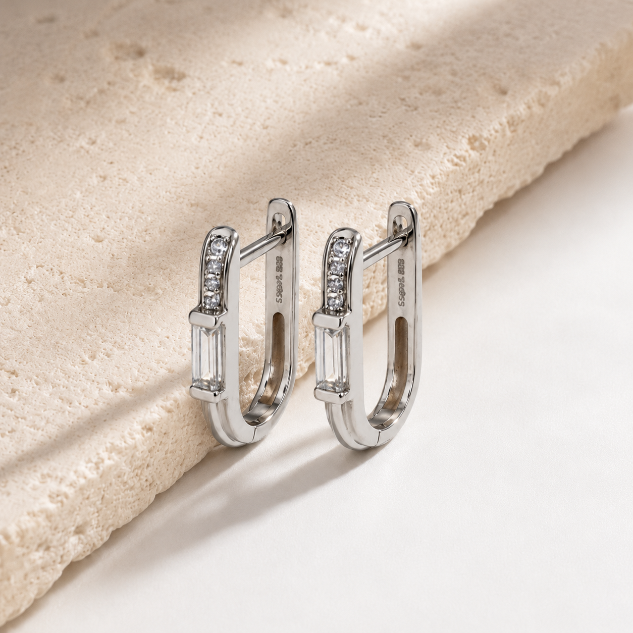 Silver CZ Huggie Hoop Earrings