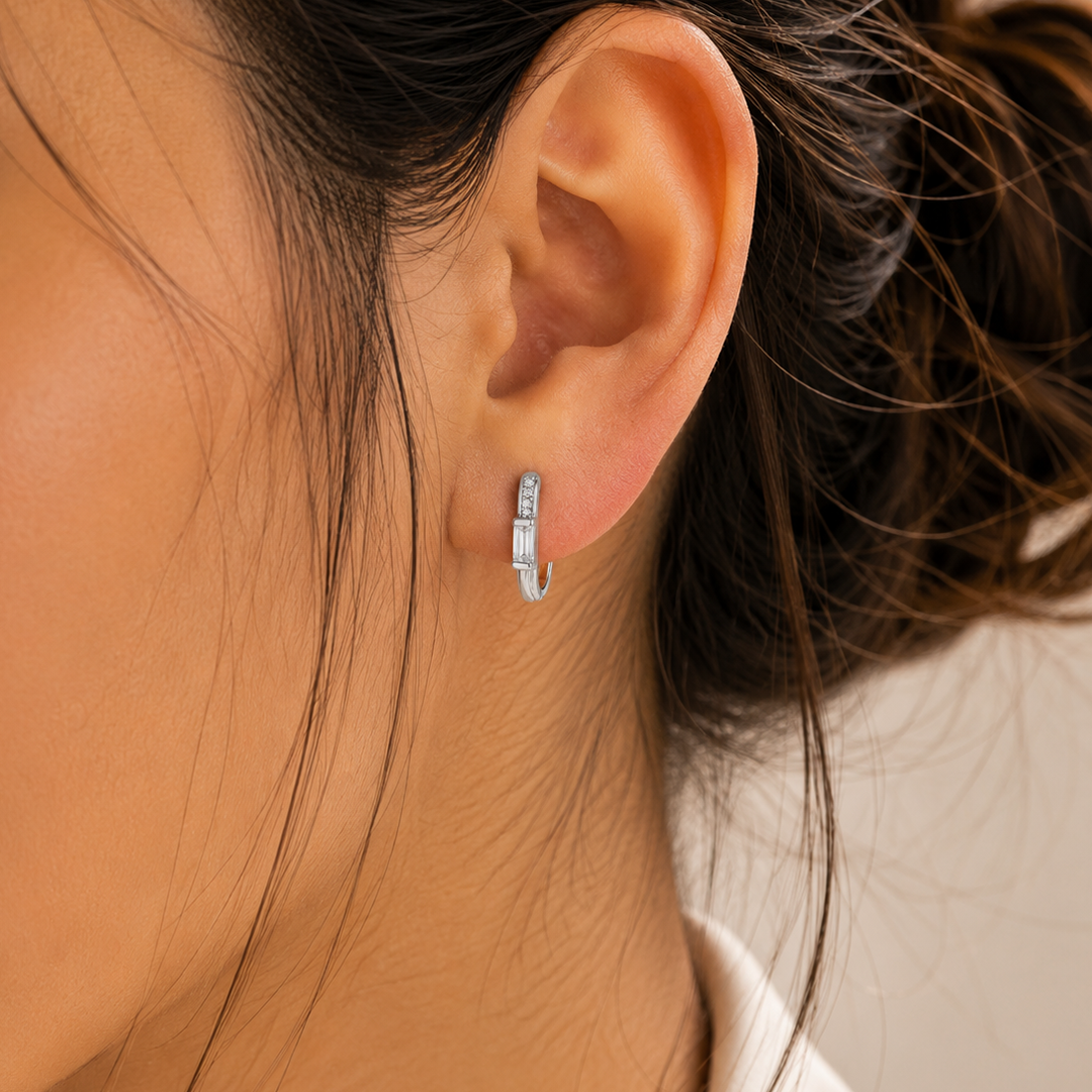 Silver CZ Huggie Hoop Earrings