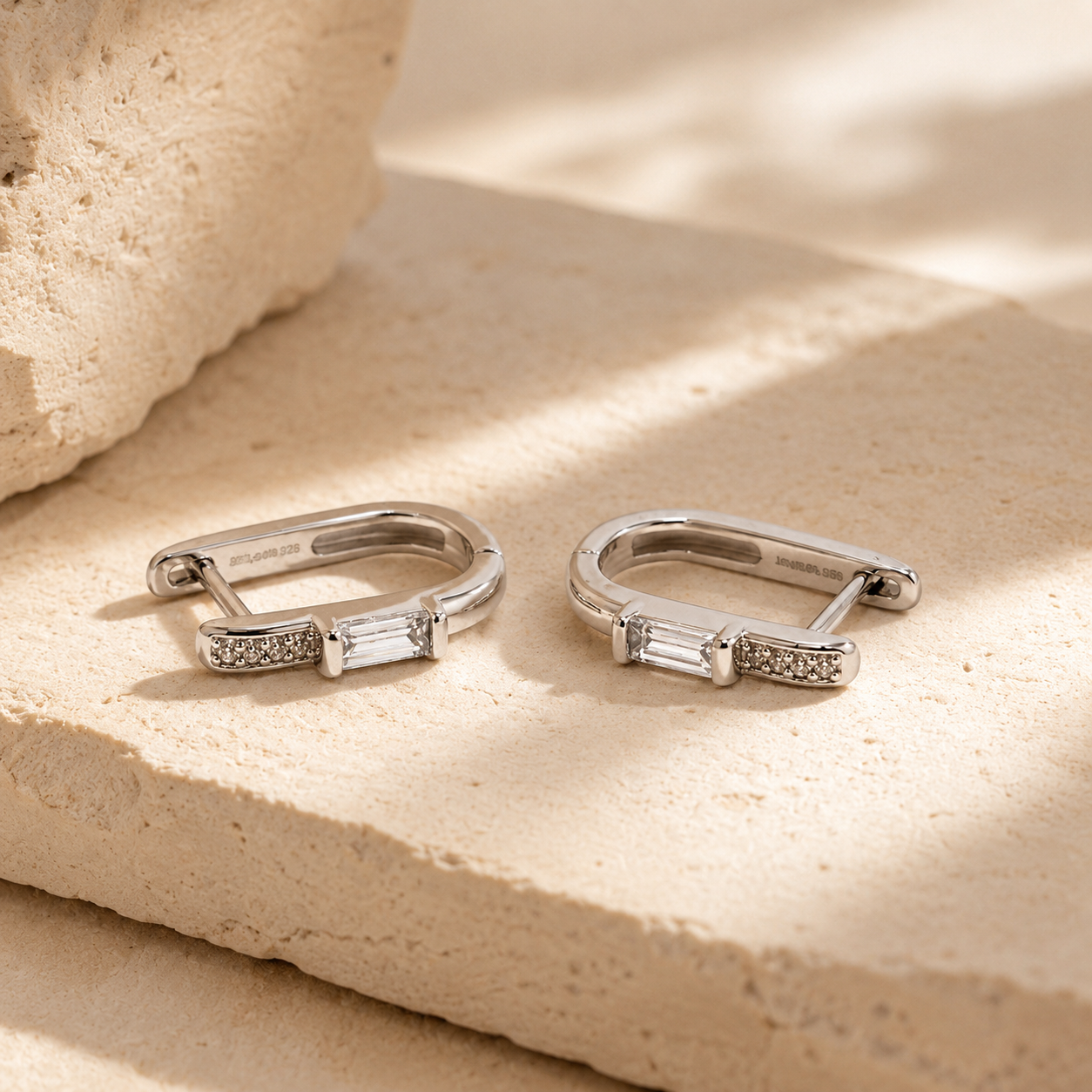 Silver CZ Huggie Hoop Earrings