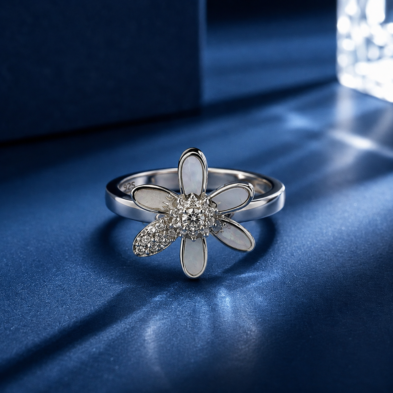 Silver CZ Open Petal Daisy Ring