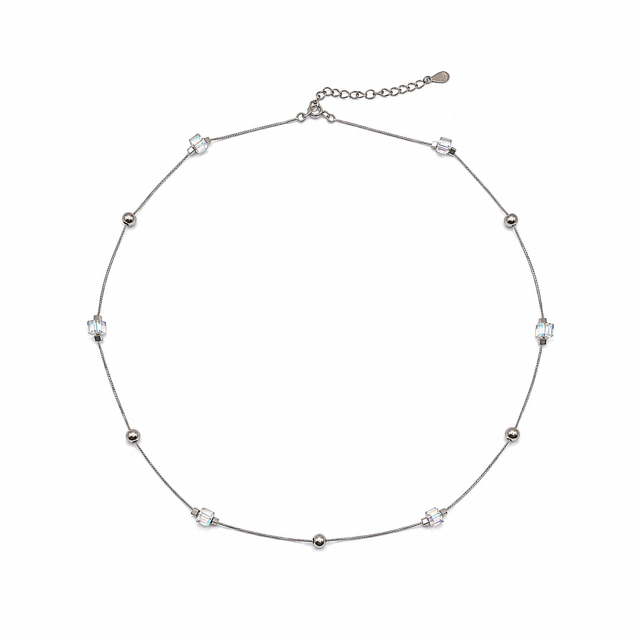 Silver Dainty Square Station Chain Necklace