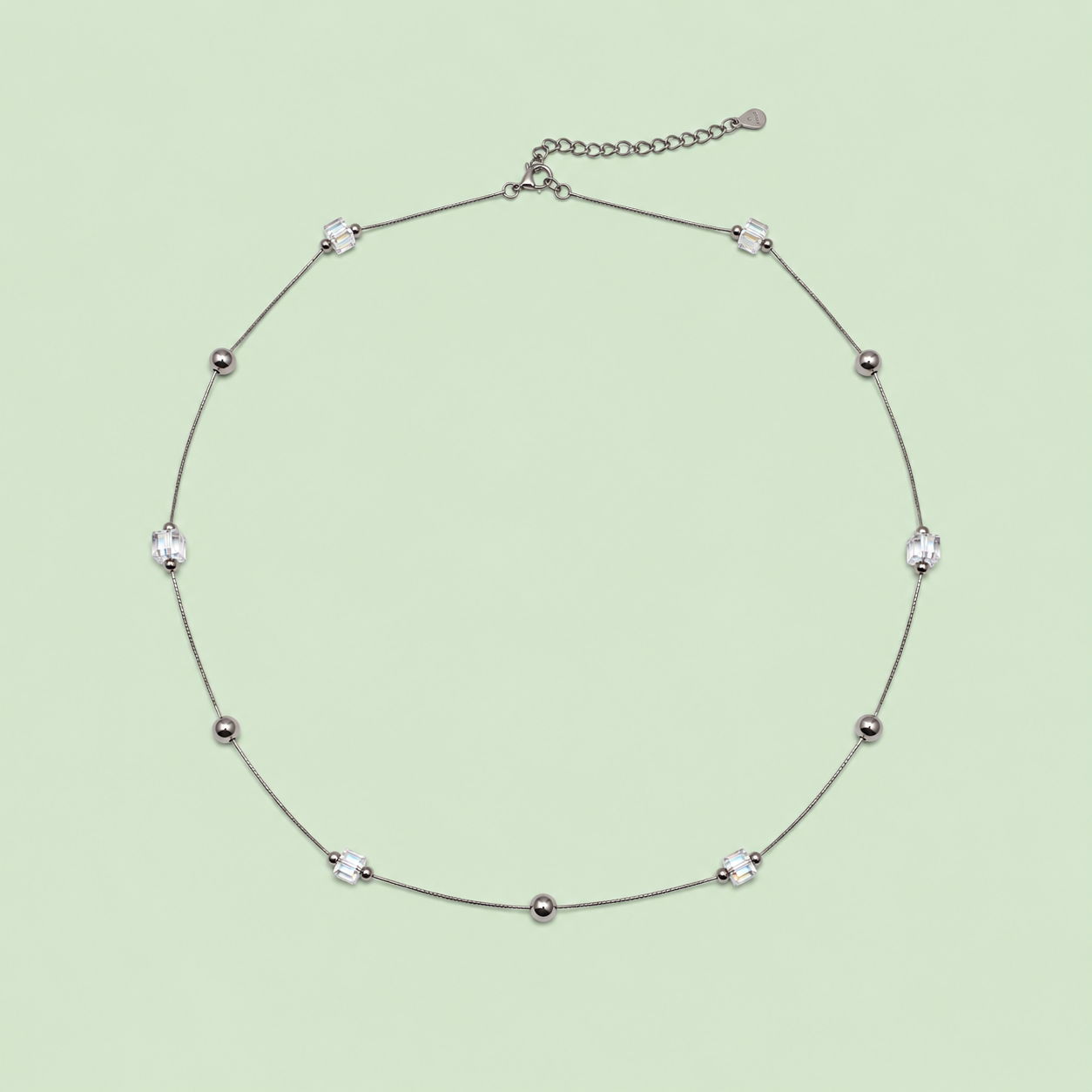 Silver Dainty Square Station Chain Necklace