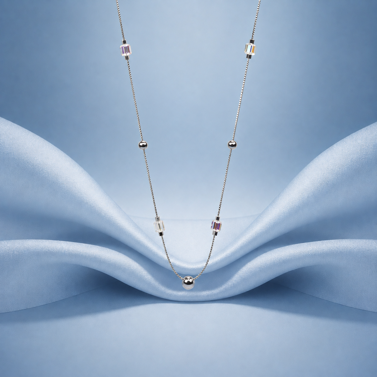 Silver Dainty Square Station Chain Necklace