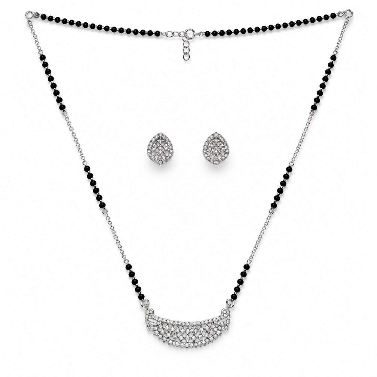 Silver Dense Pave Crescent Mangalsutra Set