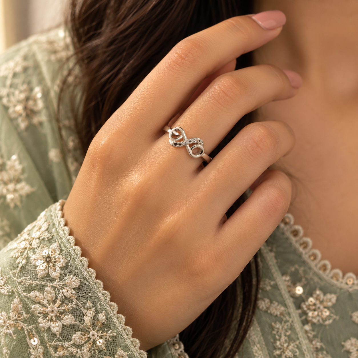 Silver Diagonal Pave Infinity Ring